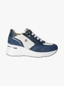 Keys Sneakers donna in pelle con zeppa - blu