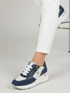 Keys Sneakers donna in pelle con zeppa - blu