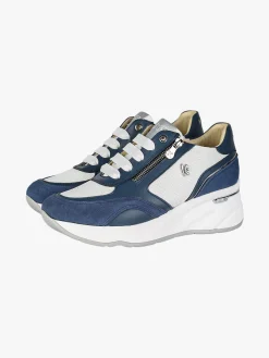 Keys Sneakers donna in pelle con zeppa - blu
