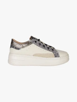 Keys Sneakers donna in pelle con borchie e platform - beige
