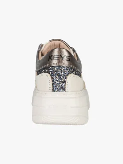 Keys Sneakers donna in pelle con borchie e platform - beige