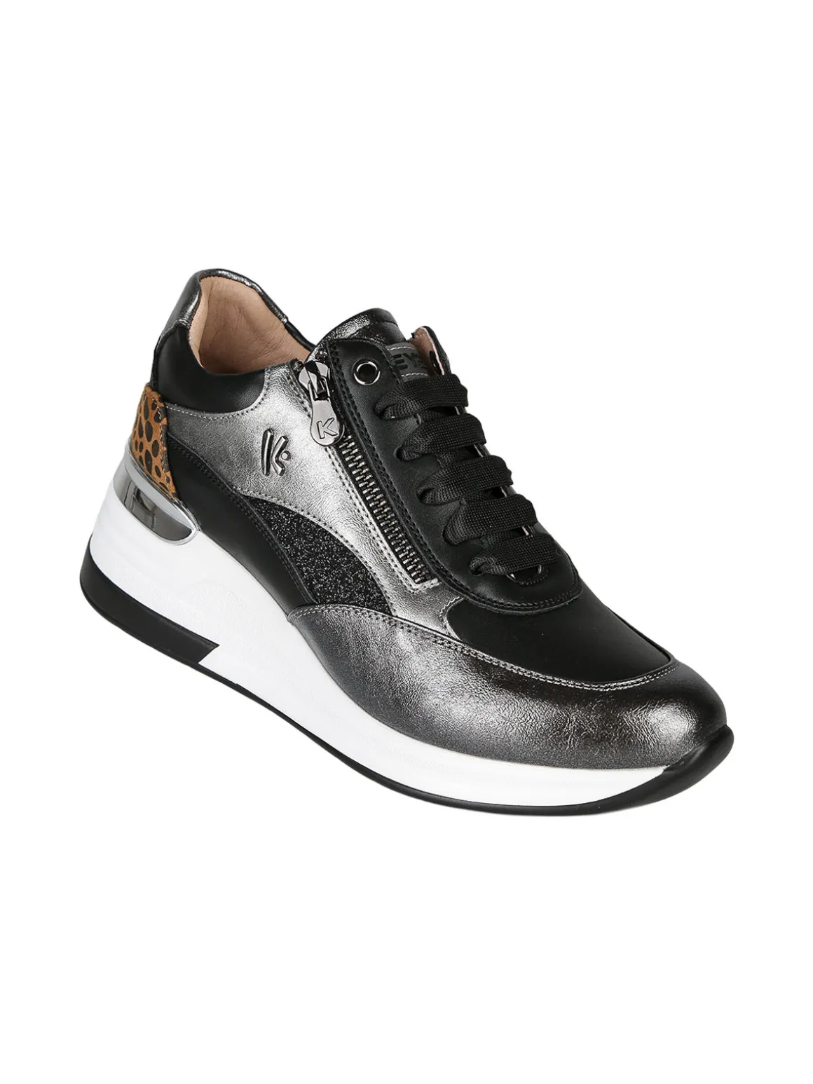 Keys Sneakers donna in pelle con zeppa - nero