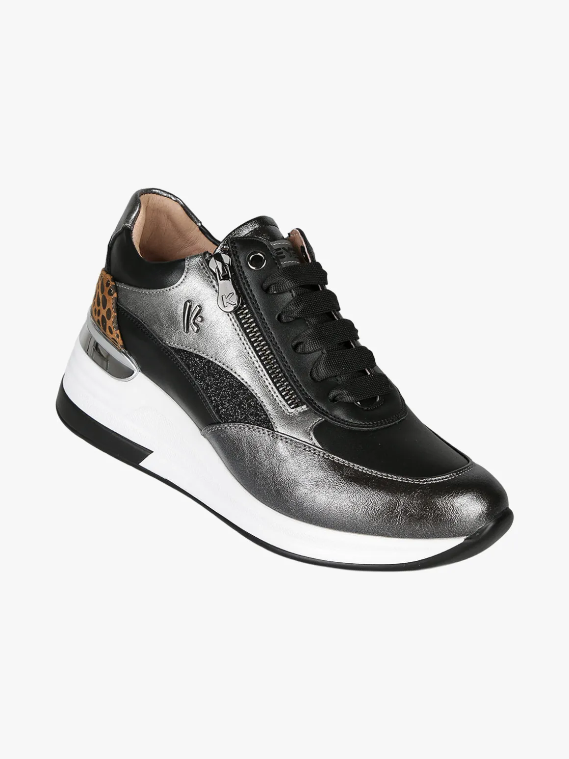 Keys Sneakers donna in pelle con zeppa - nero