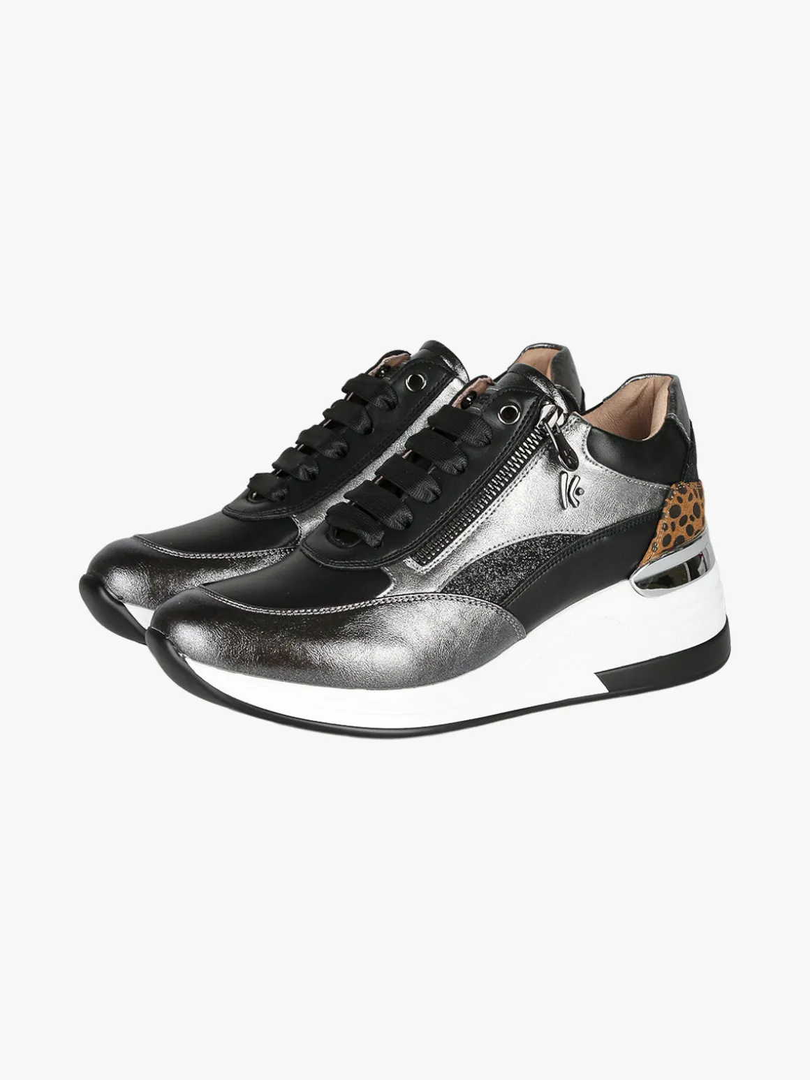 Keys Sneakers donna in pelle con zeppa - nero