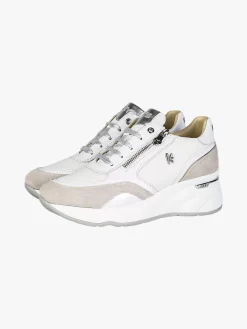 Keys Sneakers donna in pelle con zeppa - bianco