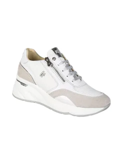 Keys Sneakers donna in pelle con zeppa - bianco