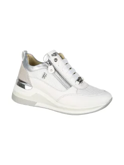 Keys Sneakers donna in pelle con zeppa - bianco