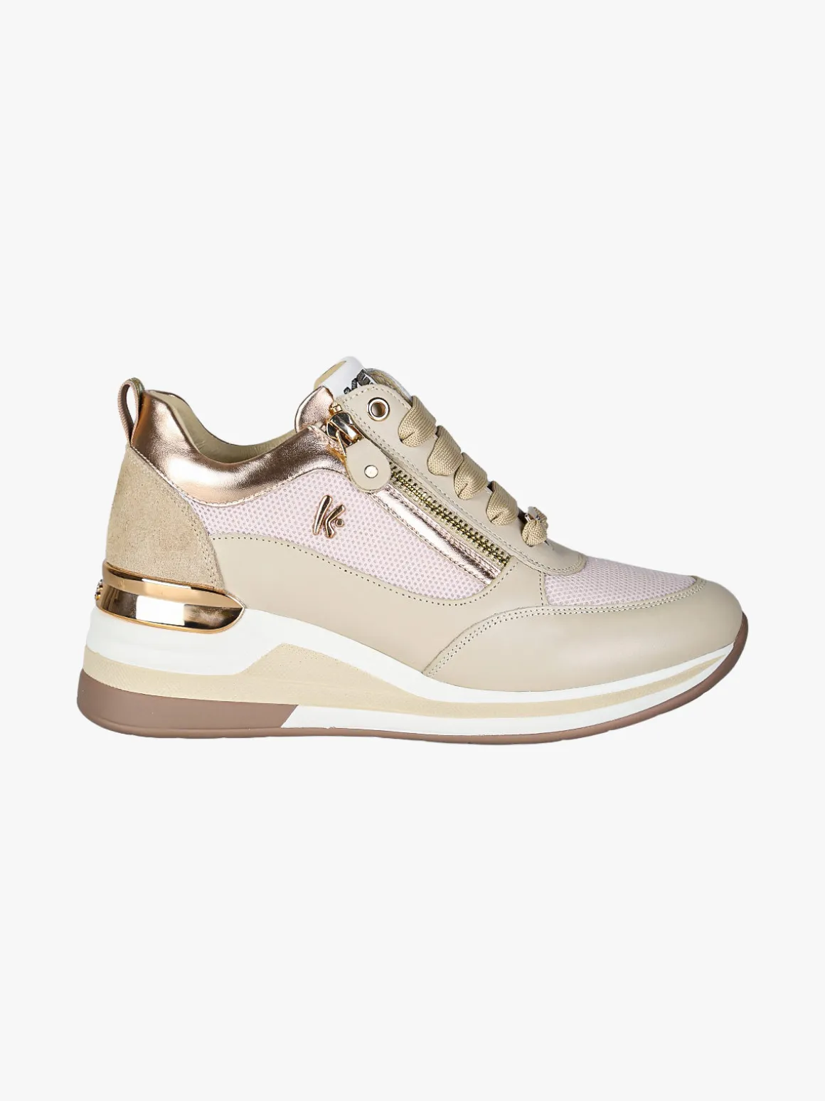 Keys Sneakers donna in pelle con zeppa - beige