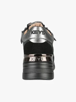 Keys Sneakers donna in pelle con zip e zeppa - nero