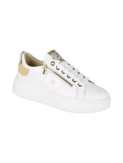 Keys Sneakers donna in pelle con platform e zip - bianco
