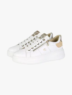 Keys Sneakers donna in pelle con platform e zip - bianco