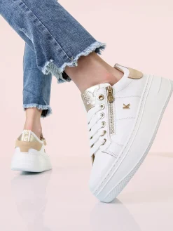 Keys Sneakers donna in pelle con platform e zip - bianco