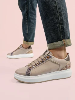 Keys Sneakers donna stringate con platform - taupe