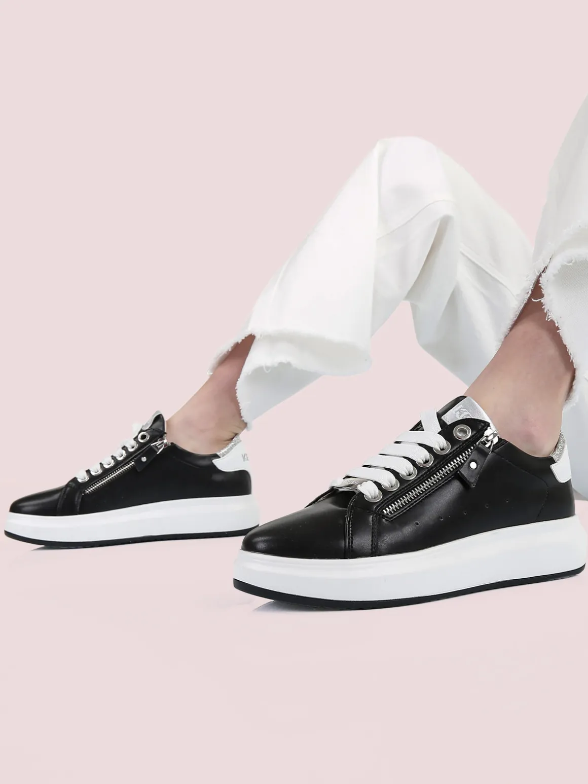 Keys Sneakers donna stringate con zip laterali e dettagli glitter