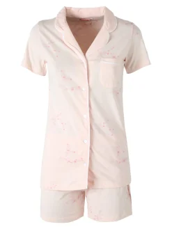 Kissimo Pigiama aperto da donna in cotone a maniche corte con shorts - rosa