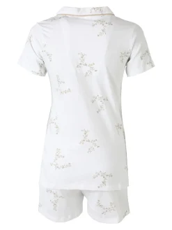 Kissimo Pigiama aperto da donna in cotone a maniche corte con shorts - panna