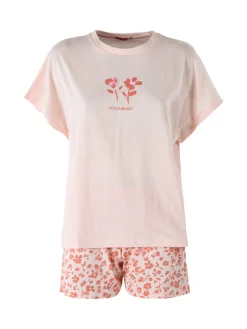 Kissimo Pigiama corto da donna in cotone con shorts floreali - rosa