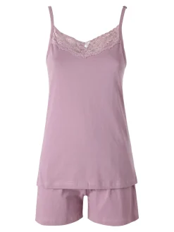 Kissimo Pigiama corto da donna in cotone con spalline sottili e shorts - lilla