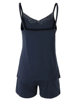 Kissimo Pigiama corto da donna in cotone con spalline sottili e shorts - blu scuro