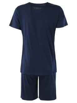 Kissimo Pigiama corto da donna in cotone - blu scuro