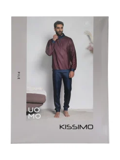 Kissimo Pigiama da uomo in pile mezza zip - bordeaux