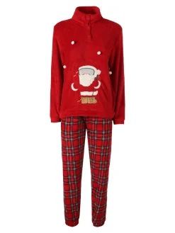 Kissimo Pigiama di Natale da donna in pile coral - rosso