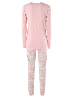 Kissimo Pigiama lungo da donna in cotone - rosa