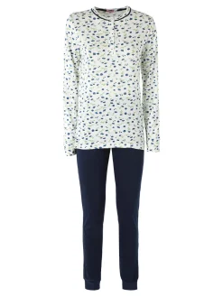 Kissimo Pigiama lungo da donna in cotone con stampa fiorata - blu scuro