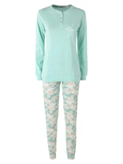 Kissimo Pigiama lungo da donna in cotone - acqua marina
