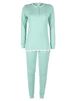 Kissimo Pigiama lungo da donna in cotone con pizzo