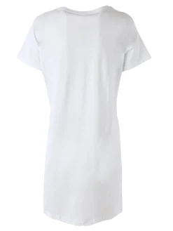 Kissimo Vestitino da donna in cotone a maniche corte con stampa scritta floreale - bianco