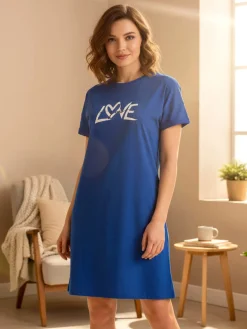 Kissimo Vestitino da donna in cotone a maniche corte con stampa scritta - blu