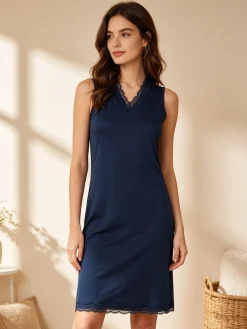Kissimo Vestito da donna in cotone a spalla larga con pizzo