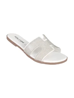 La Cuoieria Ciabatte donna in pelle con strass - bianco