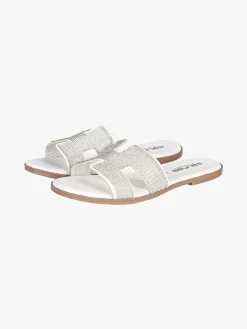 La Cuoieria Ciabatte donna in pelle con strass - bianco