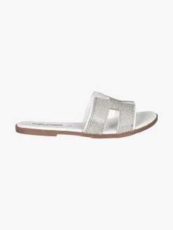 La Cuoieria Ciabatte donna in pelle con strass - bianco