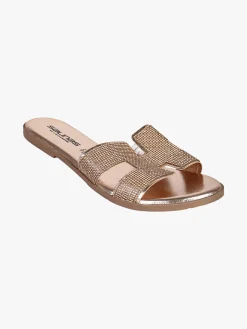 La Cuoieria Ciabatte donna in pelle con strass - bronzo