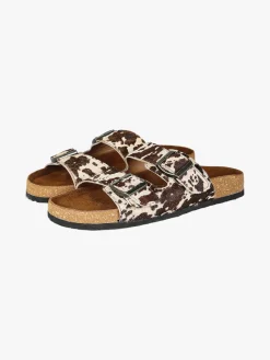 La Cuoieria Ciabatte donna in pelle animalier con doppia fibbia - bianco
