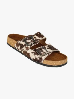 La Cuoieria Ciabatte donna in pelle animalier con doppia fibbia - bianco
