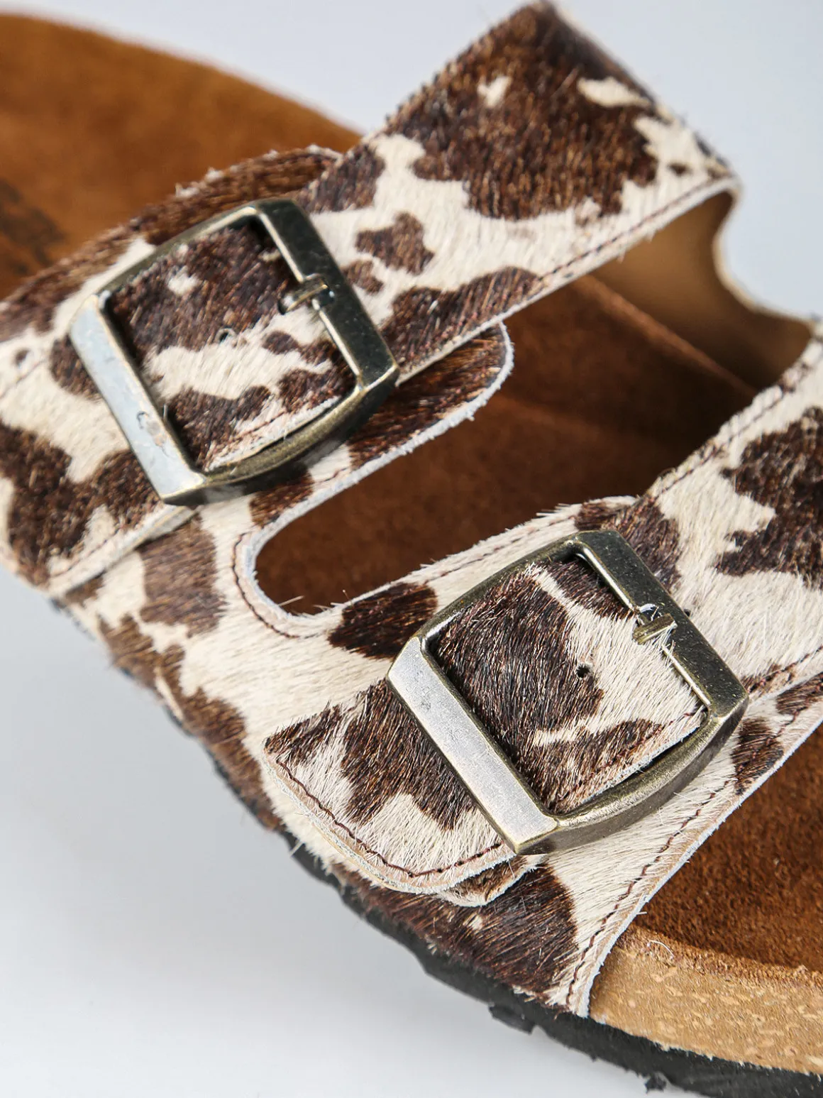 La Cuoieria Ciabatte donna in pelle animalier con doppia fibbia - bianco