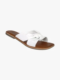 La Cuoieria Ciabatte donna in pelle con nodo - bianco