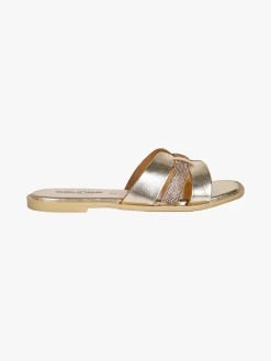 La Cuoieria Ciabatte donna in pelle con micro borchie - oro