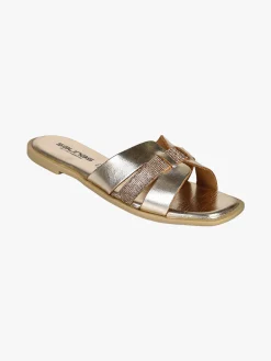 La Cuoieria Ciabatte donna in pelle con micro borchie - oro