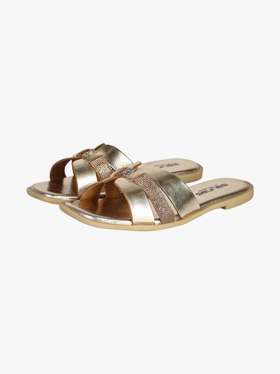 La Cuoieria Ciabatte donna in pelle con micro borchie - oro