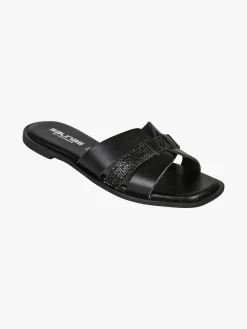 La Cuoieria Ciabatte donna in pelle con micro borchie - nero