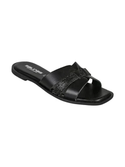 La Cuoieria Ciabatte donna in pelle con micro borchie - nero