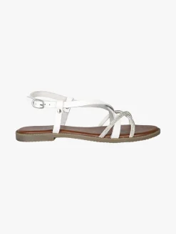 La Cuoieria Sandali donna in pelle con cinturino e strass - bianco