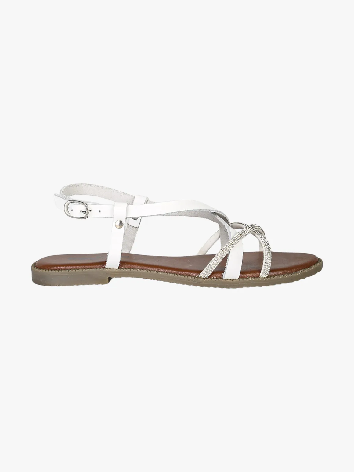 La Cuoieria Sandali donna in pelle con cinturino e strass - bianco