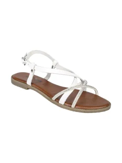 La Cuoieria Sandali donna in pelle con cinturino e strass - bianco