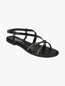 La Cuoieria Sandali donna in pelle con cinturino e strass - nero
